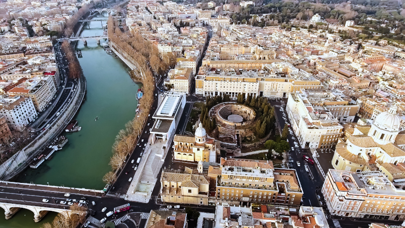Αεροφωτογραφία της Ρώμης όπου διακρίνεται το κυκλικό Μαυσωλείο του Αυγούστου
