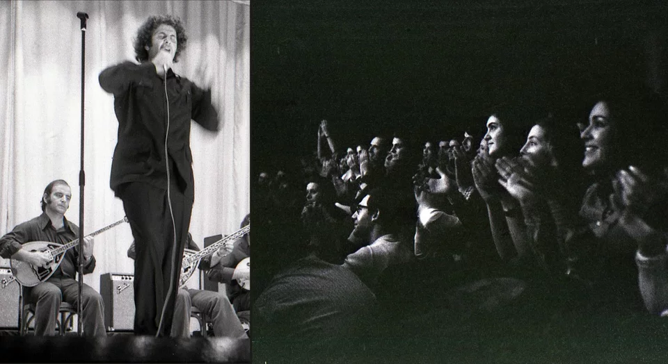 Συναυλία του Μίκη Θεοδωράκη, στο θέατρο Palais Garnier στο Παρίσι, για την παρουσίαση του έργου «18 Λιανοτράγουδα της Πικρής Πατρίδας», σε ποίηση Γιάννη Ρίτσου.Φωτ.Σίμος Τσαπνίδης 1972. ΑΡΧΕΙΟ Μ.Νταλούκας